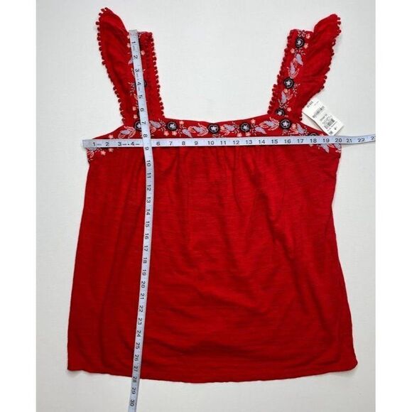 Style & Co Tank Top XL Red Women's Cotton Pointelle Flutter-Strap NEW - Picture 3 of 6